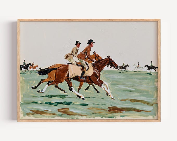 Horse Racing Wall Art Print, Equestrian Painting, Jockey Horse Race Art, Colorful Folk Art, Vintage Horse Decor, Country Farmhouse Wall Art