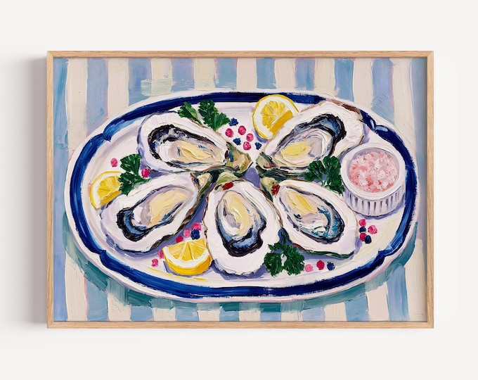 Oyster Wall Art Print, Coastal Kitchen Decor, Oyster Painting, Seafood Wall Art, French Bistro Canvas, Beach House Dining Room Decor