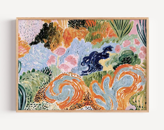 Colorful Abstract Landscape Wall Art Print, Maximalist Eclectic Home Decor, Funky Floral Painting, Vibrant Dopamine Artwork, Boho Arts