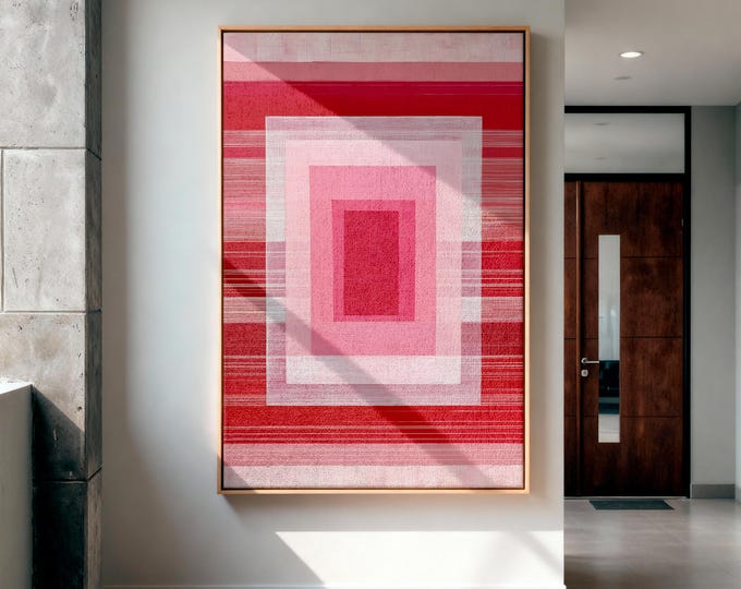 Abstract Red Pink Wall Art Print, Modern Minimalist Abstract Canvas Print, Blush Color Block Wall Decor, Contemporary Living Room Art
