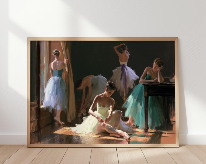 Ballerina Wall Art Print, Ballet Dancer Painting, Ballet Studio Art, Feminine Dance Wall Decor, Ballerina Gift, Moody Figurative Art
