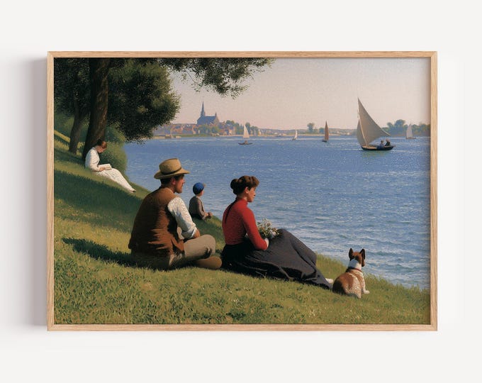 Lakeside Wall Art Print, Vintage Sailing Painting Print
