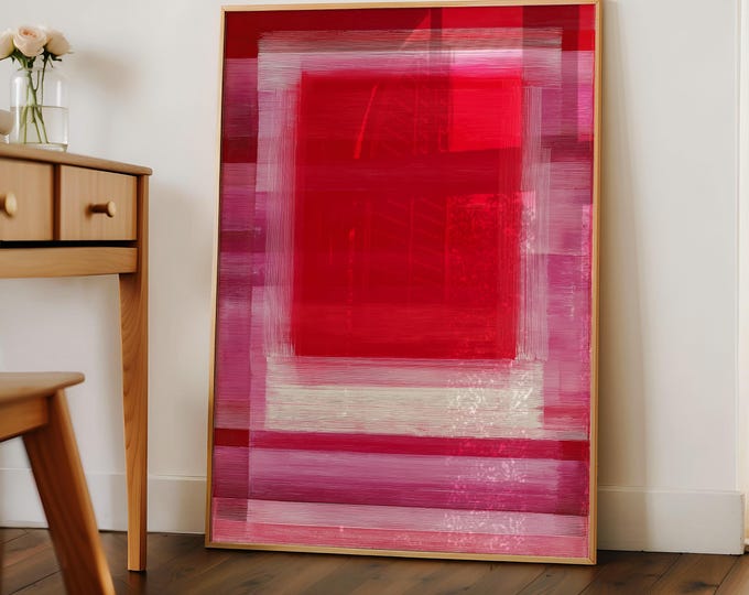 Abstract Red Pink Wall Art Print, Modern Minimalist Abstract Canvas Print, Blush Color Block Wall Decor, Contemporary Living Room Art