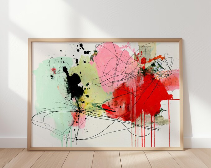Abstract Wall Art Print, Red Yellow Abstract Painting, Modern Expressionist Art, Contemporary Wall Decor, Mid Century Modern Art
