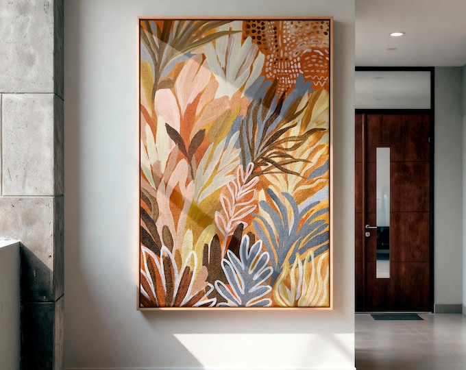 Colorful Abstract Botanical Wall Art Print, Maximalist Eclectic Decor, Vibrant Tropical Jungle Painting, Leopard Print Contemporary Art