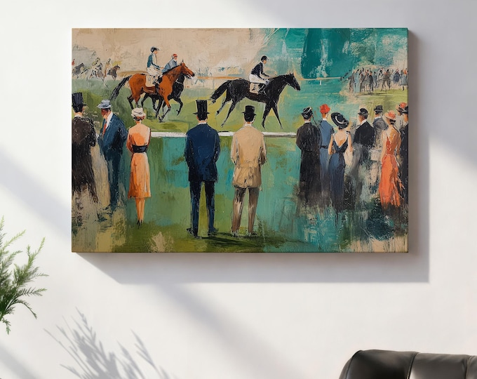 Vintage Horse Racing Print, Impressionist Equestrian Wall Art, Old Money Aesthetic Decor, Antique Jockey Painting, Classic Sporting Wall Art