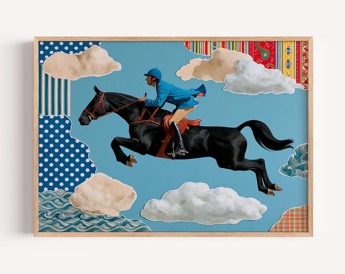 Equestrian Wall Art Print, Horse Jumping Oil Painting, Equestrian Decor, Show Jumping Art, Horse Rider Print, English Country Wall Decor