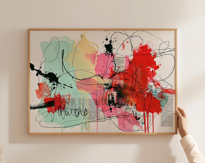 Abstract Wall Art Print, Red Yellow Abstract Painting, Modern Expressionist Art, Contemporary Wall Decor, Mid Century Modern Art