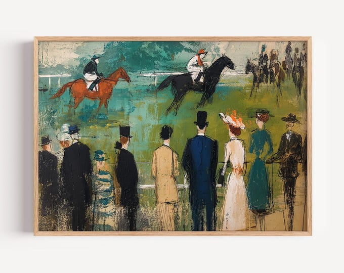 Vintage Horse Racing Print, Impressionist Equestrian Wall Art, Old Money Aesthetic Decor, Antique Jockey Painting, Classic Sporting Wall Art