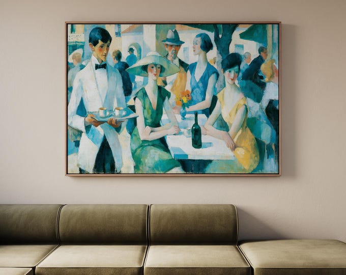 Vintage Paris Café Wall Art Print, French Bistro Painting, Parisian Street Scene Decor, Restaurant Wall Decor, Coffee Shop Artwork