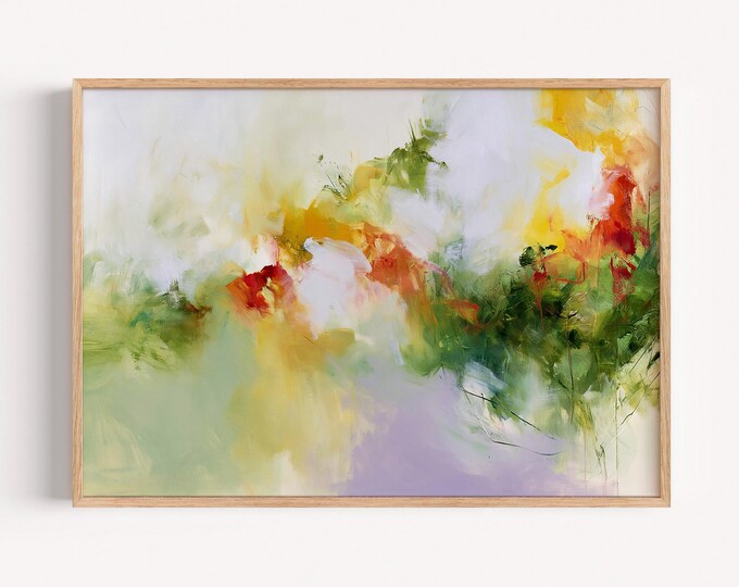 Green Abstract Wall Art Print, Colorful Botanical Painting, Modern Contemporary Art Print, Large Spring Floral Canvas, Living Room Decor