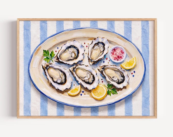 Oyster Wall Art Print, Coastal Kitchen Decor, Oyster Painting, Seafood Wall Art, French Bistro Canvas, Beach House Dining Room Decor