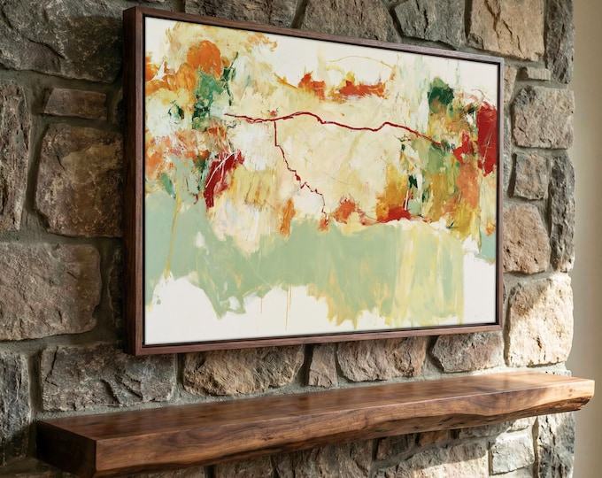 Green Abstract Wall Art Print, Colorful Botanical Painting, Modern Contemporary Art Print, Large Spring Floral Canvas, Living Room Decor