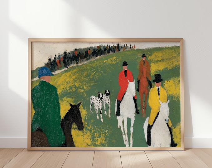 Fox Hunting Wall Art Print, English Hunt Horse Canvas, Equestrian Country Landscape, Vintage Sporting Artwork, Country Club Decor