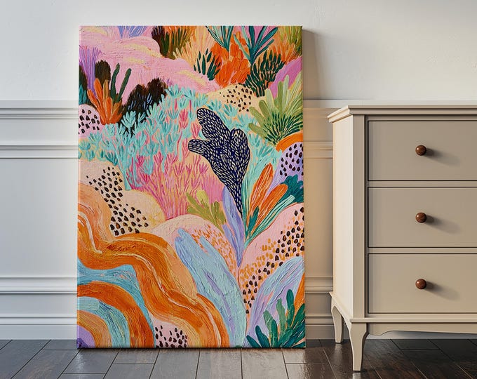 Colorful Abstract Landscape Wall Art Print, Maximalist Eclectic Home Decor, Funky Floral Painting, Vibrant Dopamine Artwork, Boho Arts