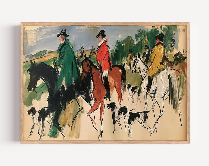 Fox Hunting Wall Art Print, English Hunt Horse Canvas, Equestrian Country Landscape, Vintage Sporting Artwork, Country Club Decor