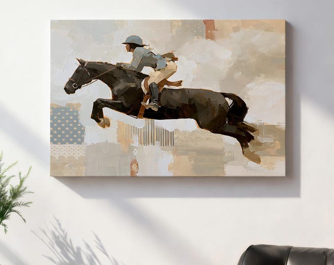Equestrian Wall Art Print, Horse Jumping Oil Painting, Equestrian Decor, Show Jumping Art, Horse Rider Print, English Country Wall Decor