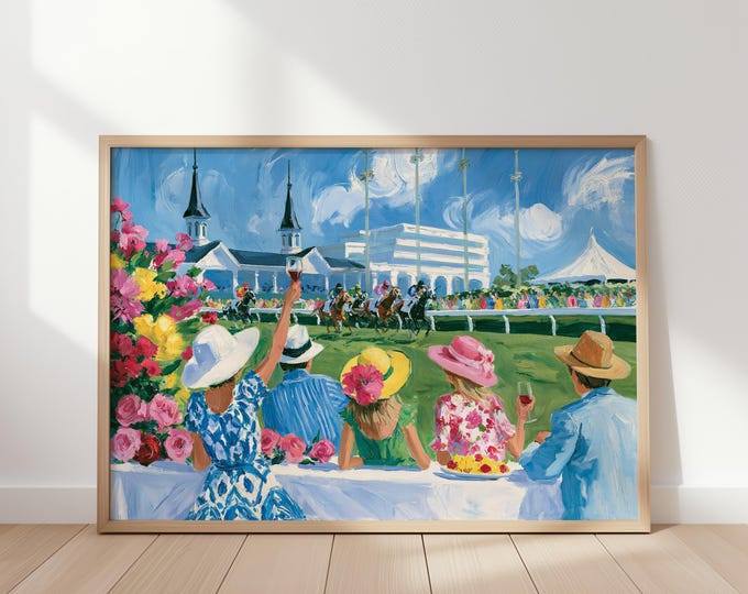 Horse Racing Wall Art Print, Equestrian Canvas Print, Jockey Race Track Artwork, Vintage Sporting Wall Decor, Kentucky Derby Poster