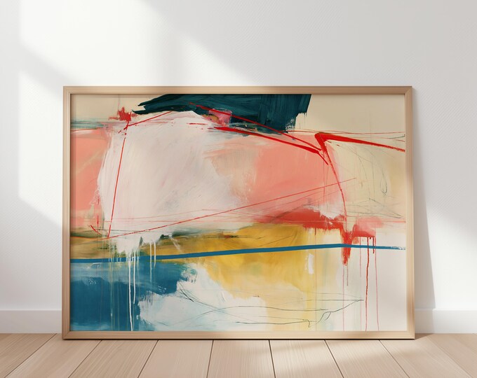 Neutral Abstract Wall Art Print, Blush Pink Abstract Painting, Modern Minimalist Art Print, Large Contemporary Canvas Wall Decor