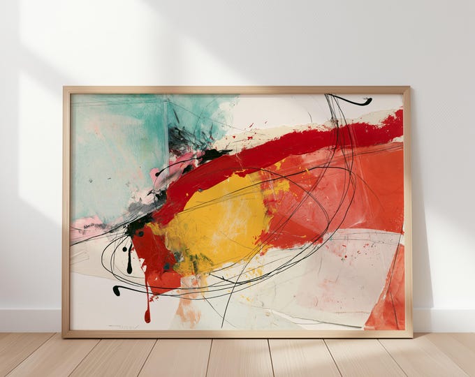 Abstract Wall Art Print, Red Yellow Abstract Painting, Modern Expressionist Art, Contemporary Wall Decor, Mid Century Modern Art