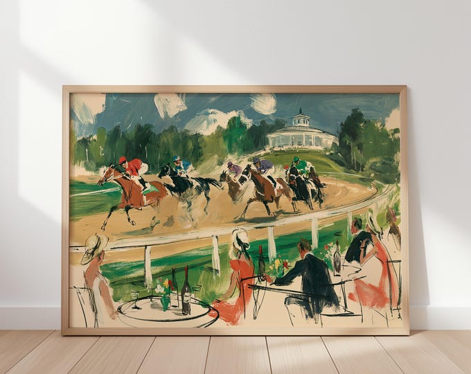 Horse Racing Wall Art Print, Equestrian Canvas Print, Jockey Race Track Artwork, Vintage Sporting Wall Decor, Kentucky Derby Poster