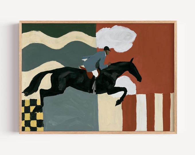 Equestrian Wall Art Print, Horse Jumping Oil Painting, Equestrian Decor, Show Jumping Art, Horse Rider Print, English Country Wall Decor