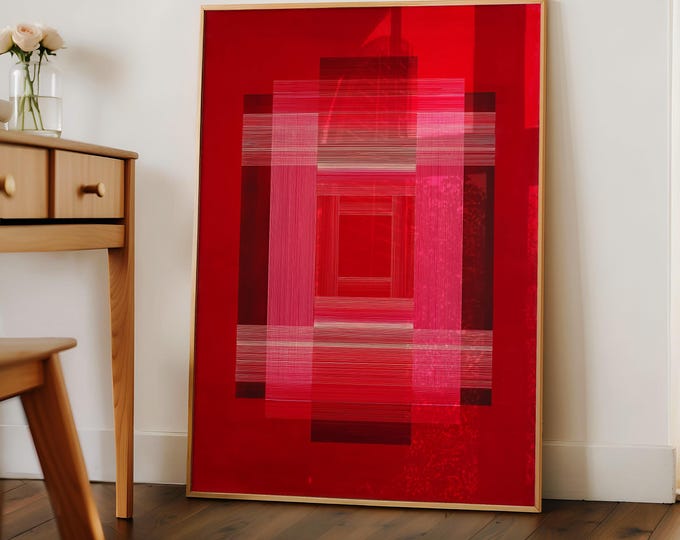 Abstract Red Pink Wall Art Print, Modern Minimalist Abstract Canvas Print, Blush Color Block Wall Decor, Contemporary Living Room Art