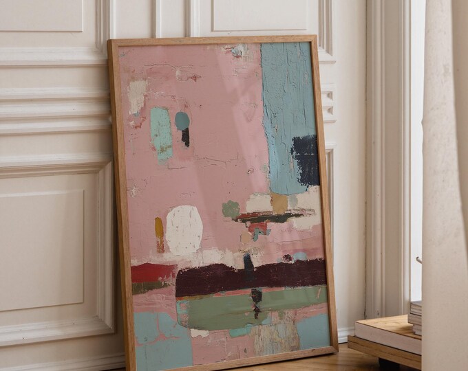 Modern Abstract Pastel Pink Wall Art, Colorful Organic Shapes Print, Large Textured Contemporary Painting, Mid Century Gallery Wall Decor