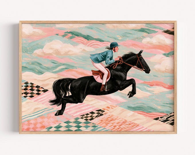 Equestrian Wall Art Print, Horse Jumping Oil Painting, Equestrian Decor, Show Jumping Art, Horse Rider Print, English Country Wall Decor