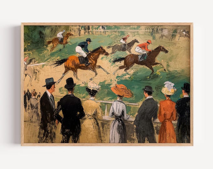 Vintage Horse Racing Print, Impressionist Equestrian Wall Art, Old Money Aesthetic Decor, Antique Jockey Painting, Classic Sporting Wall Art
