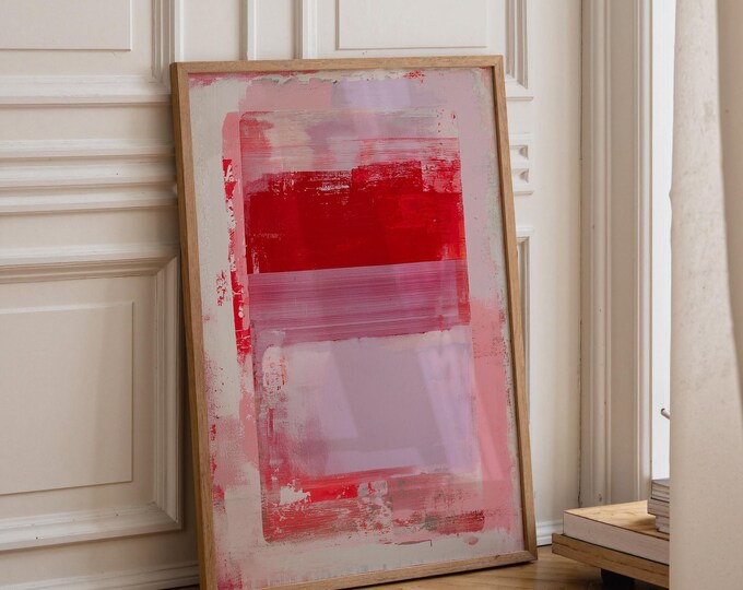 Abstract Red Pink Wall Art Print, Modern Minimalist Abstract Canvas Print, Blush Color Block Wall Decor, Contemporary Living Room Art