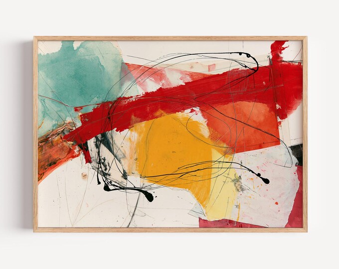 Abstract Wall Art Print, Red Yellow Abstract Painting, Modern Expressionist Art, Contemporary Wall Decor, Mid Century Modern Art