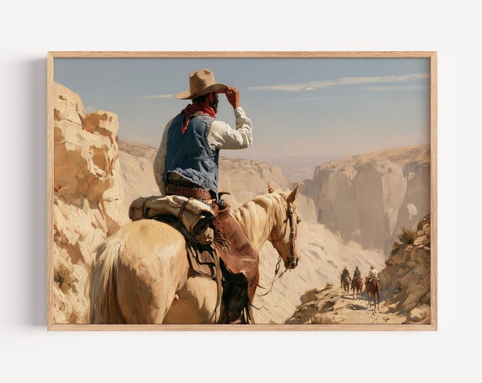 Cowboy Wall Art Print, Western Horse Painting Print