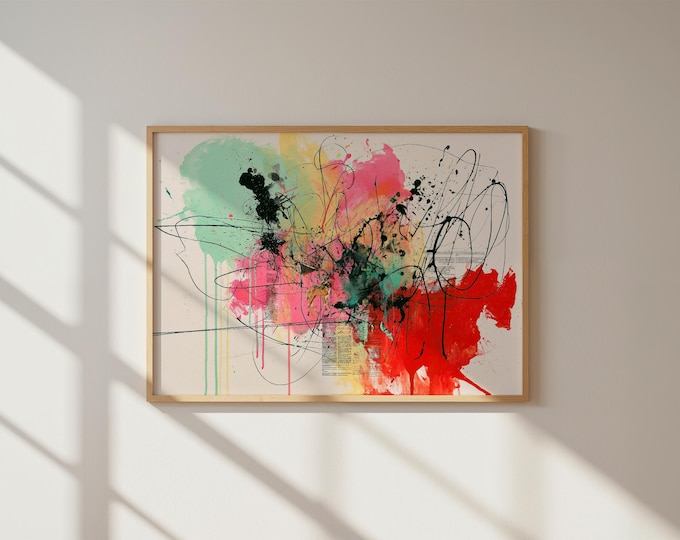 Abstract Wall Art Print, Red Yellow Abstract Painting, Modern Expressionist Art, Contemporary Wall Decor, Mid Century Modern Art