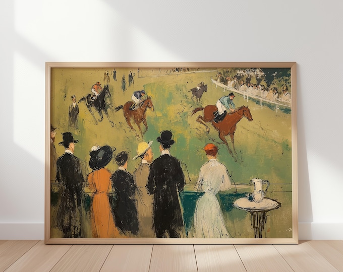 Vintage Horse Racing Print, Impressionist Equestrian Wall Art, Old Money Aesthetic Decor, Antique Jockey Painting, Classic Sporting Wall Art