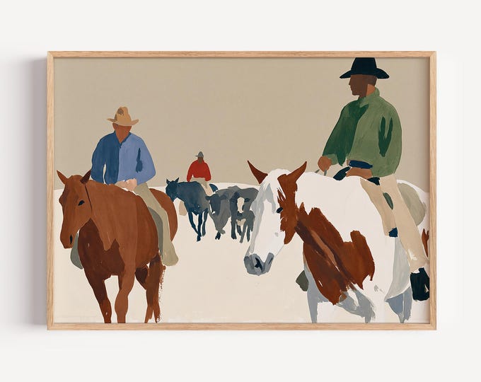 Western Cowboy Horse Wall Art Print, Ranch Horse Painting, Equestrian Art, Rustic Western Decor, Cowboy Art, Horse Lover Gift