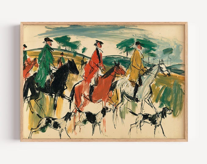 Fox Hunting Wall Art Print, English Hunt Horse Canvas, Equestrian Country Landscape, Vintage Sporting Artwork, Country Club Decor