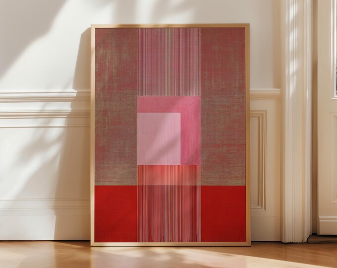 Abstract Red Pink Wall Art Print, Modern Minimalist Abstract Canvas Print, Blush Color Block Wall Decor, Contemporary Living Room Art