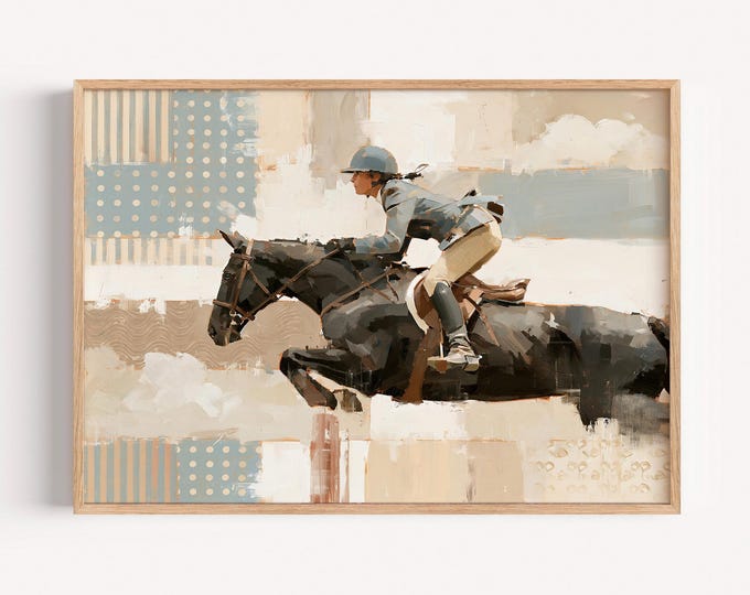 Equestrian Wall Art Print, Horse Jumping Oil Painting, Equestrian Decor, Show Jumping Art, Horse Rider Print, English Country Wall Decor