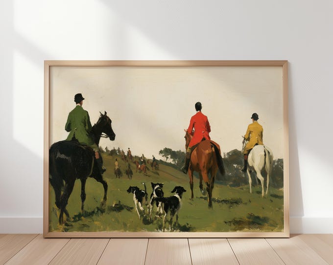 Fox Hunting Wall Art Print, English Hunt Horse Canvas, Equestrian Country Landscape, Vintage Sporting Artwork, Country Club Decor