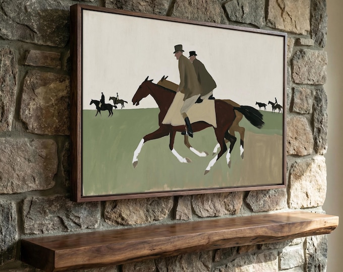 Horse Racing Wall Art Print, Equestrian Painting, Jockey Horse Race Art, Colorful Folk Art, Vintage Horse Decor, Country Farmhouse Wall Art