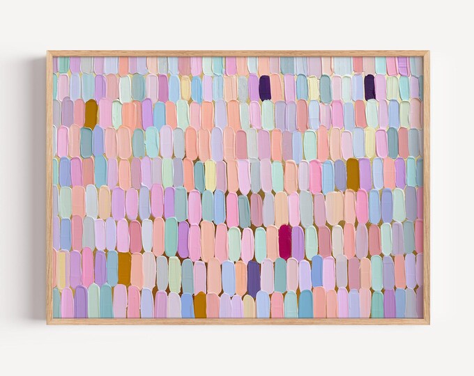 Colorful Pastel Abstract Wall Art Print, Impasto Brushstroke Framed Wall Art, Textured Rainbow Canvas Decor, Dopamine Room Painting