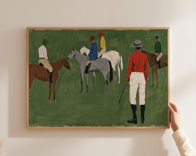 Equestrian Wall Art Print, Polo Horse Painting, Vintage Horse Rider Canvas, Country Club Decor, English Riding Artwork, Preppy Wall Art