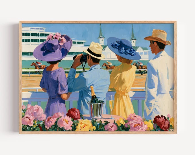 Horse Racing Wall Art Print, Equestrian Canvas Print, Jockey Race Track Artwork, Vintage Sporting Wall Decor, Kentucky Derby Poster