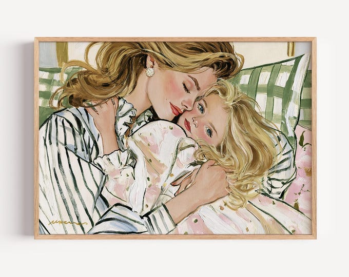 Mother Daughter Wall Art Print, Motherhood Oil Painting, Colorful Figurative Art, Mom & Child Portrait, Family Wall Decor, Mothers Day Gift