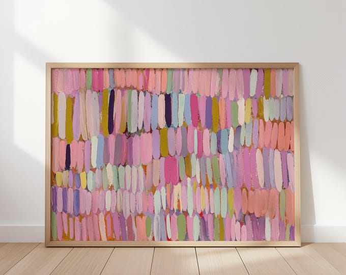 Colorful Pastel Abstract Wall Art Print, Impasto Brushstroke Framed Wall Art, Textured Rainbow Canvas Decor, Dopamine Room Painting