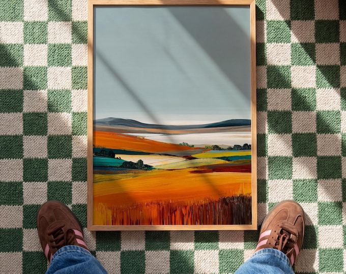 Abstract Landscape Wall Art Print, Neutral Oil Painting Print, Framed Canvas Wall Art, Modern Living Room Decor