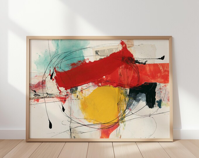Abstract Wall Art Print, Red Yellow Abstract Painting, Modern Expressionist Art, Contemporary Wall Decor, Mid Century Modern Art