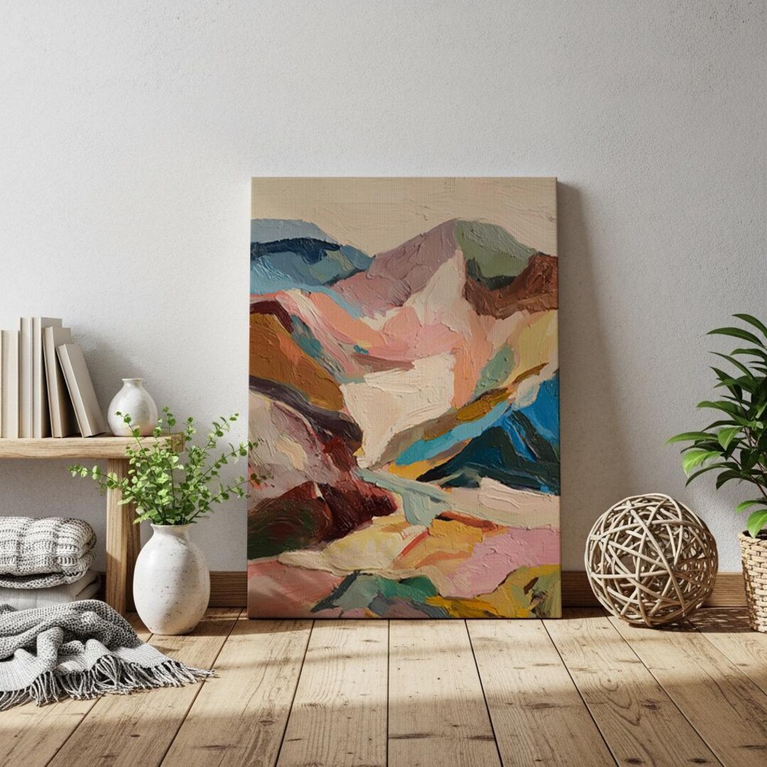 Abstract Mountain Wall Art Print, Textured Oil Painting Style, Neutral ...