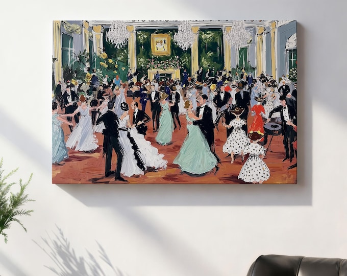 Vintage Ballroom Dance Wall Art Print, Elegant Jazz Age Party Painting, Roaring 20s Decor, Grand Ballroom Art Print